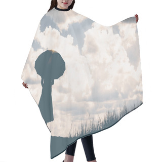Personality  Silhouette Of Woman Holding Umbrella Sunny Day Hair Cutting Cape