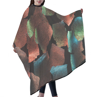 Personality  Abstract Background Of Silver Foil Pieces With Colorful Illumination Isolated On Black Hair Cutting Cape