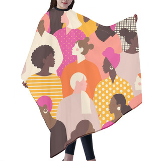 Personality  Female Diverse Faces Of Different Ethnicity Seamless Pattern. Women Empowerment Movement Pattern. International Womens Day Graphic In Vector. Hair Cutting Cape