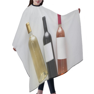 Personality  Top View Of Bottles With White, Red And Rose Wine On White Background Hair Cutting Cape