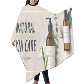 Personality  Ad Banner For Simple Beauty Products, Mock-ups Decorated With Natural Leaves And Cream Strokes, Concept Of Organic Skincare, 3d Illustration Hair Cutting Cape