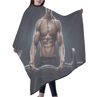 Personality  Closeup Portrait Of A Muscular Man Workout With Barbell At Gym Hair Cutting Cape
