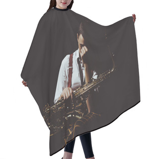 Personality  Young Musician Holding Saxophone Isolated On Black  Hair Cutting Cape