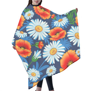 Personality  Illustration Seamless Bright With Poppies And Daisies For Fabric Hair Cutting Cape