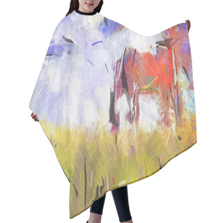 Personality  Abstract Painting. Horse In The Field. Hair Cutting Cape