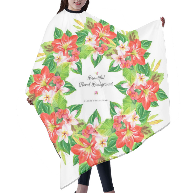 Personality  Hawaiian wreath with realistic watercolor flowers. hair cutting cape
