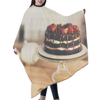 Personality  Chocolate Cake With Fruits  Hair Cutting Cape