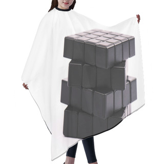 Personality  KYIV, UKRAINE - FEBRUARY 21, 2020: Black Rubik Cube Isolated On White With Copy Space  Hair Cutting Cape