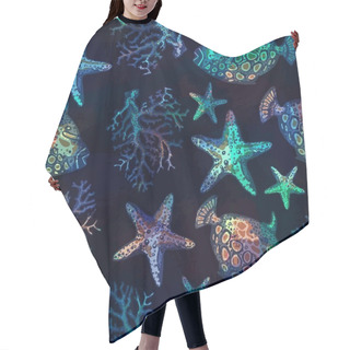 Personality  Exotic Fishes, Corals And Starfishes Colorful Seamless Pattern. Hair Cutting Cape