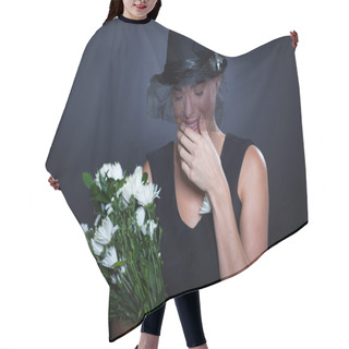 Personality  Sad Widow Crying At Funeral Hair Cutting Cape