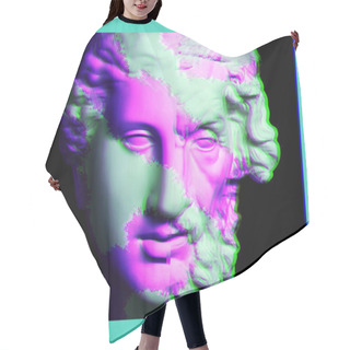 Personality  Modern Conceptual Art Poster With Ancient Statue Of Bust Of Homer. Collage Of Contemporary Art. Hair Cutting Cape