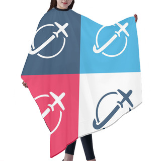 Personality  Airplane Travelling Around Earth Blue And Red Four Color Minimal Icon Set Hair Cutting Cape
