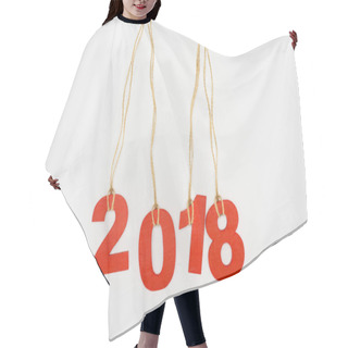 Personality  Close Up View Of 2018 Year Sign Hanging On Strings Isolated On White Hair Cutting Cape