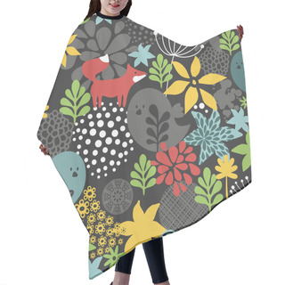 Personality  Seamless Pattern With Cute Birds And Small Fox. Hair Cutting Cape