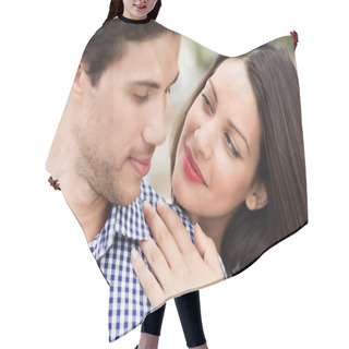Personality  Woman Looking Lovingly At Her Husband Hair Cutting Cape