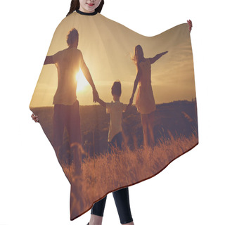 Personality  Rear View Of Family Standing In Nature At Sunset Hair Cutting Cape
