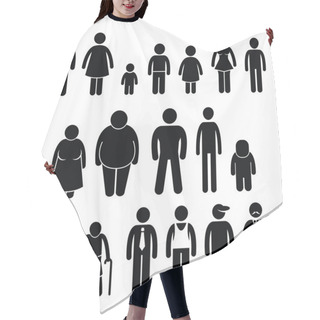 Personality  People Character Man Woman Children Age Size Stick Figure Pictogram Icons Hair Cutting Cape