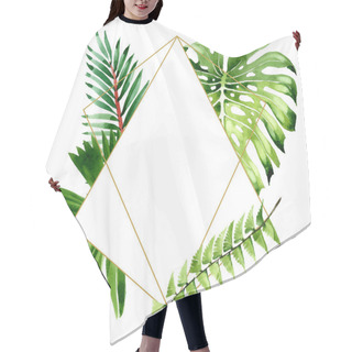 Personality  Palm Beach Tree Leaves Jungle Botanical. Watercolor Background Illustration Set. Frame Border Ornament Square. Hair Cutting Cape