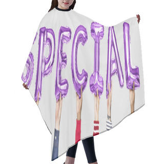 Personality  Purple Alphabet Balloons Forming The Word Special Hair Cutting Cape
