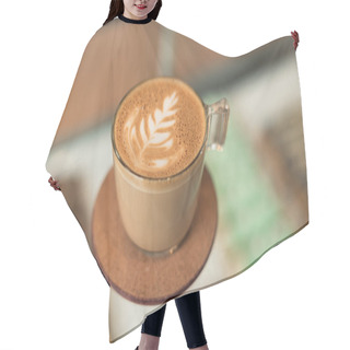 Personality  Selective Focus Of Cup Of Coffee With Latte Art Of Glass Surface Hair Cutting Cape