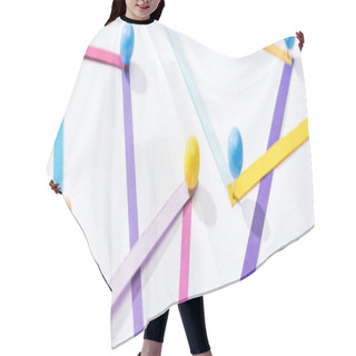 Personality  Panoramic Shot Of Multicolored Abstract Connected Lines With Pins, Connection And Communication Concept Hair Cutting Cape