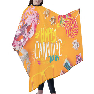 Personality  Flat Lay With Lollipops And Party Objects Isolated On Orange, Carnival Concept Hair Cutting Cape