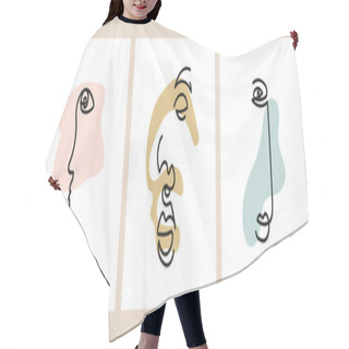 Personality  Set Of Minimalistic Elegant Concepts With Faces And Abstract Shapes Isolated. Hair Cutting Cape