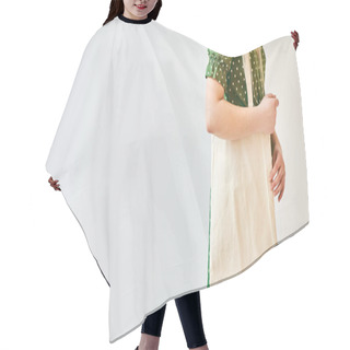 Personality  A Girl Is Holding Blank Cotton Eco Tote Bag, Design Mockup. Hair Cutting Cape