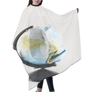 Personality  Crumpled Map Instead Of Globe On Stand Isolated On Grey, Ecology Concept Hair Cutting Cape