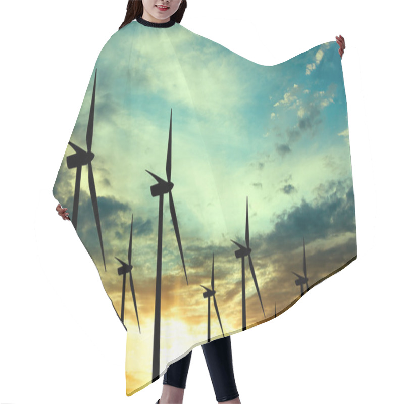 Personality  Wind Turbines Farm At Sunset Hair Cutting Cape