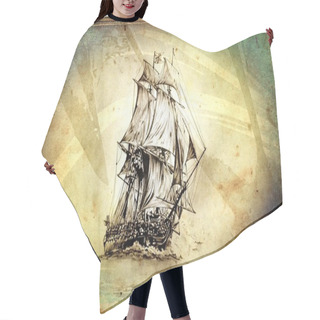 Personality  Antique Boat Sea Motive Drawing Handmade Hair Cutting Cape