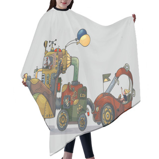 Personality   Vector Illustration Steampunk Vehicle, Cartoon Hair Cutting Cape