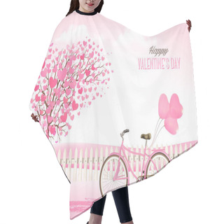 Personality  Valentine's Day Background With A Heart Shaped Trees And A Bicyc Hair Cutting Cape