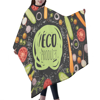 Personality  Top View Of Fresh Vegetable Slices With Salt With Eco Product Illustration Isolated On Black  Hair Cutting Cape