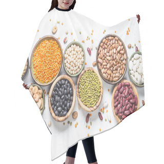Personality  Legumes, Lentils, Chikpea And Beans Assortment On White. Hair Cutting Cape