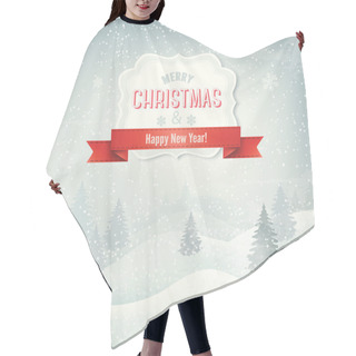 Personality  Retro Holiday Christmas Background With Winter Landscape. Vector Hair Cutting Cape