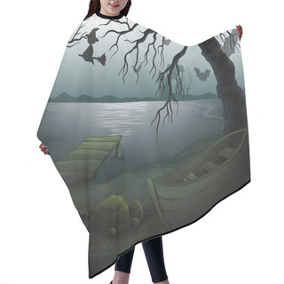 Personality  A Wooden Boat Under The Tree Hair Cutting Cape