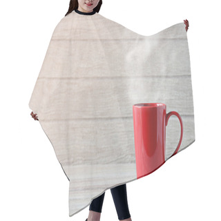 Personality  Red Coffee Cup On Wooden Table Hair Cutting Cape