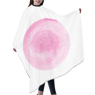 Personality  Pink Watercolor Circle Isolated On White. Abstract Round Background. Red Watercolour Stains Texture. Hand Drawn Purple Spot. Hair Cutting Cape