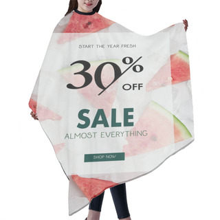 Personality  Juicy Watermelon Slices Lying On Ice Cubes With Sale And 30 Percents Discount Symbol Hair Cutting Cape