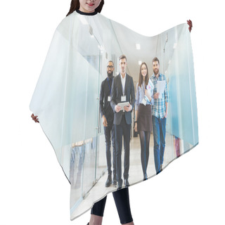 Personality  Group Of Happy Young Business People Walking In Office Together Hair Cutting Cape
