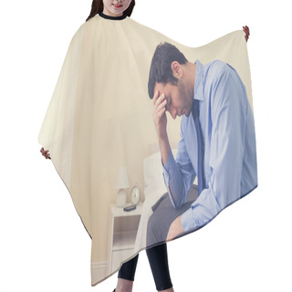 Personality  Depressed Man Sitting Head In Hands On His Bed Hair Cutting Cape