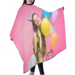 Personality  Attractive Woman Posing With Party Hat And Balloons Isolated On Pink Hair Cutting Cape
