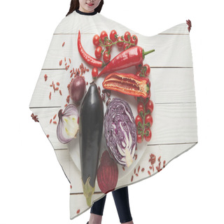 Personality  Top View Of Fresh Vegetables On Textured Wooden Surface Hair Cutting Cape