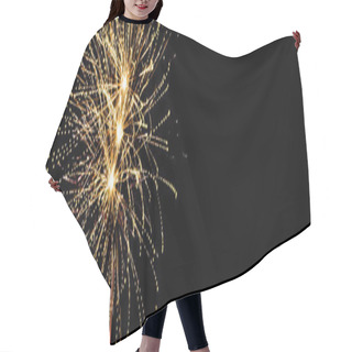 Personality  Panoramic Shot Of Golden Festive Fireworks In Night Sky, Isolated On Black Hair Cutting Cape
