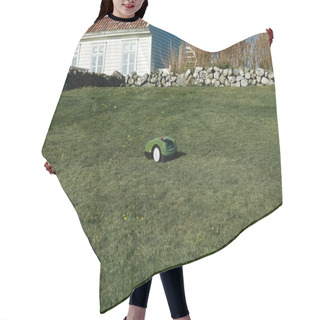 Personality  A Robotic Lawn Mower Working On A Green Grass Hair Cutting Cape