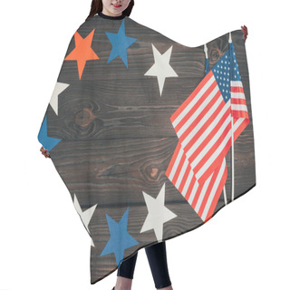 Personality  Top View Of Arranged American Flags And Stars On Wooden Surface, Presidents Day Celebration Concept Hair Cutting Cape