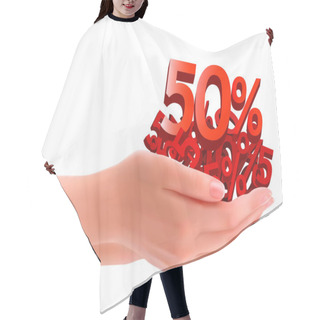 Personality  Concept Of Discount Hands Holding Sales Vector Hair Cutting Cape