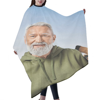 Personality  Joyous Santa With White Beard Looking At Camera With Snowy Mountain On Backdrop, Winter Concept Hair Cutting Cape