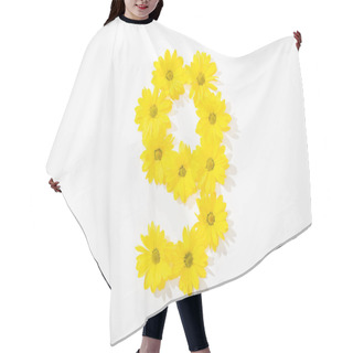Personality  Top View Of Yellow Daisies Arranged In Number 9 On White Background Hair Cutting Cape